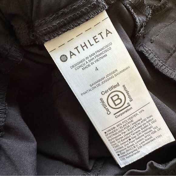 Athleta lightweight High Rise smocked Waist cuffs black jogger pants sz 4 - Picture 7 of 7